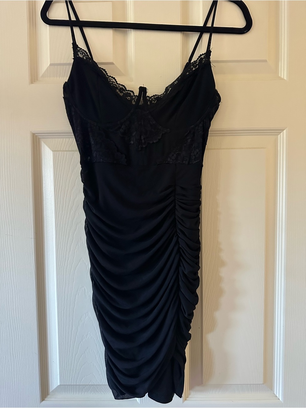 Fashion Nova Black Lace Ruched Mini Dress